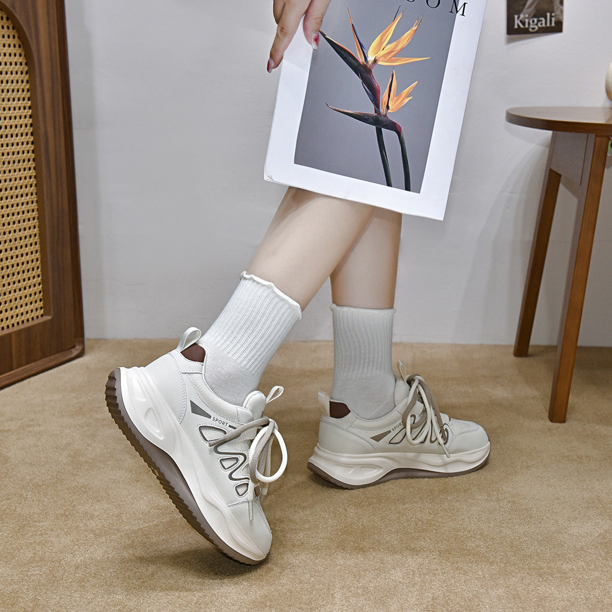 Women's Travel Korean White Platform Dad Color Sneakers