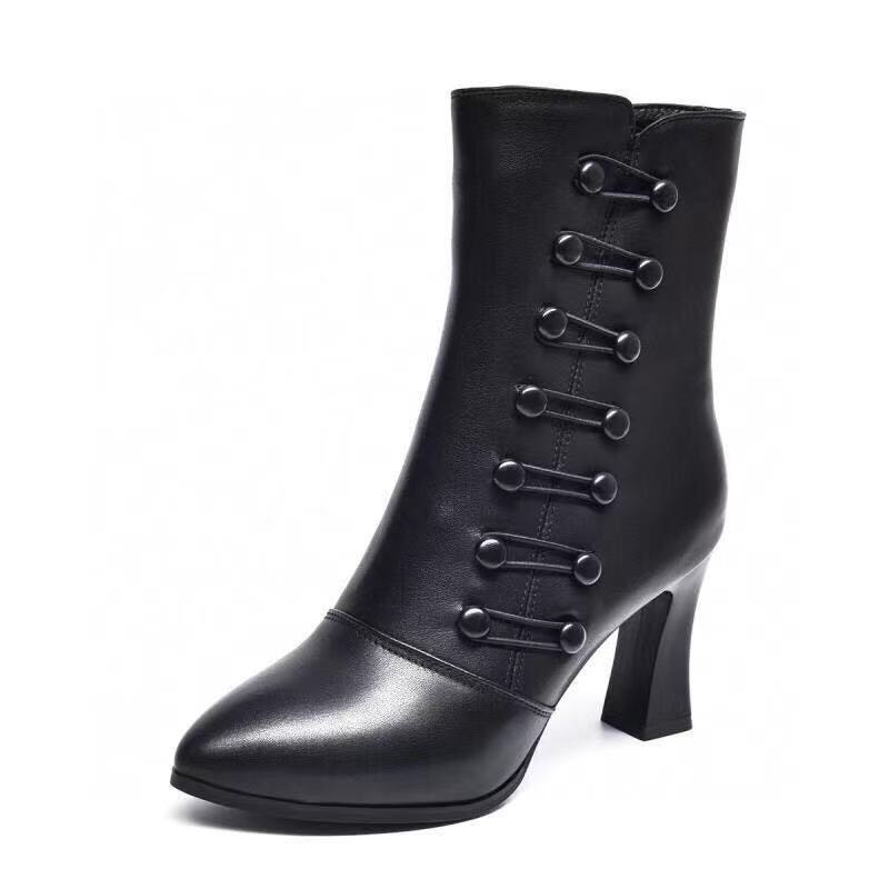 Women's High Chunky Stiletto Real With Fleece Lining Fashion Side Women's Shoes