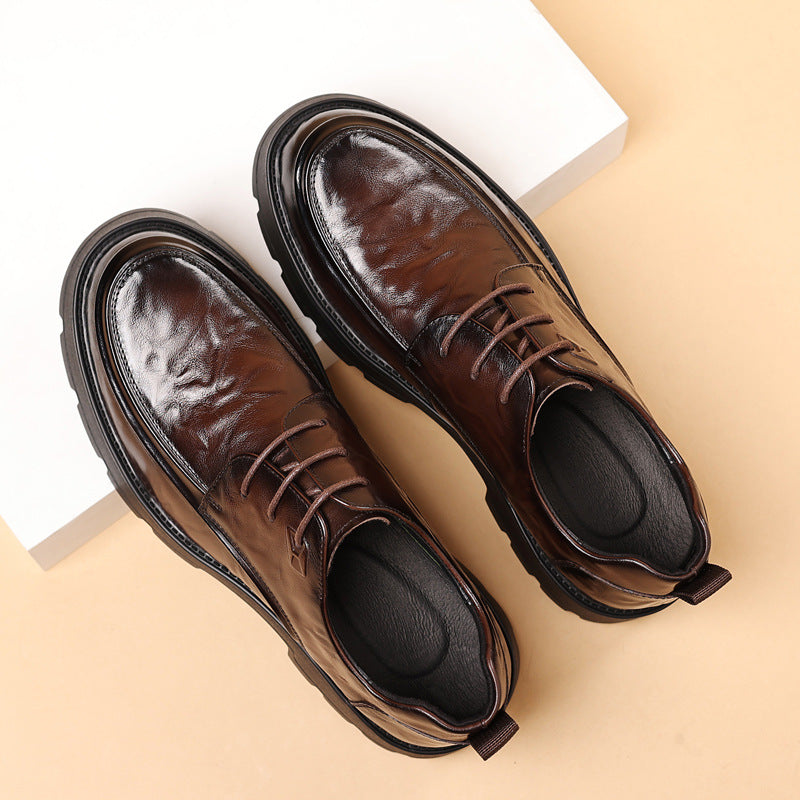 Men's Bottom Lace Up Round Toe Business Genuine Leather Shoes
