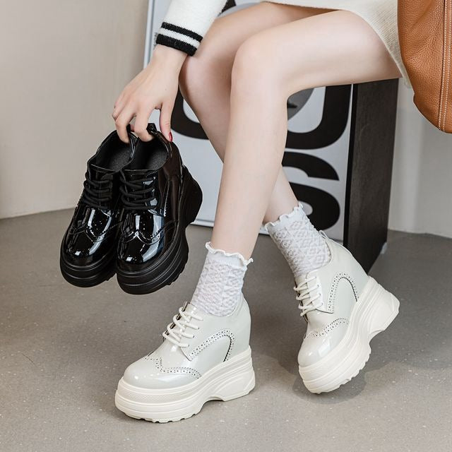 Women's Inner Height Increase High White For Platform Thick Bottom Casual Shoes