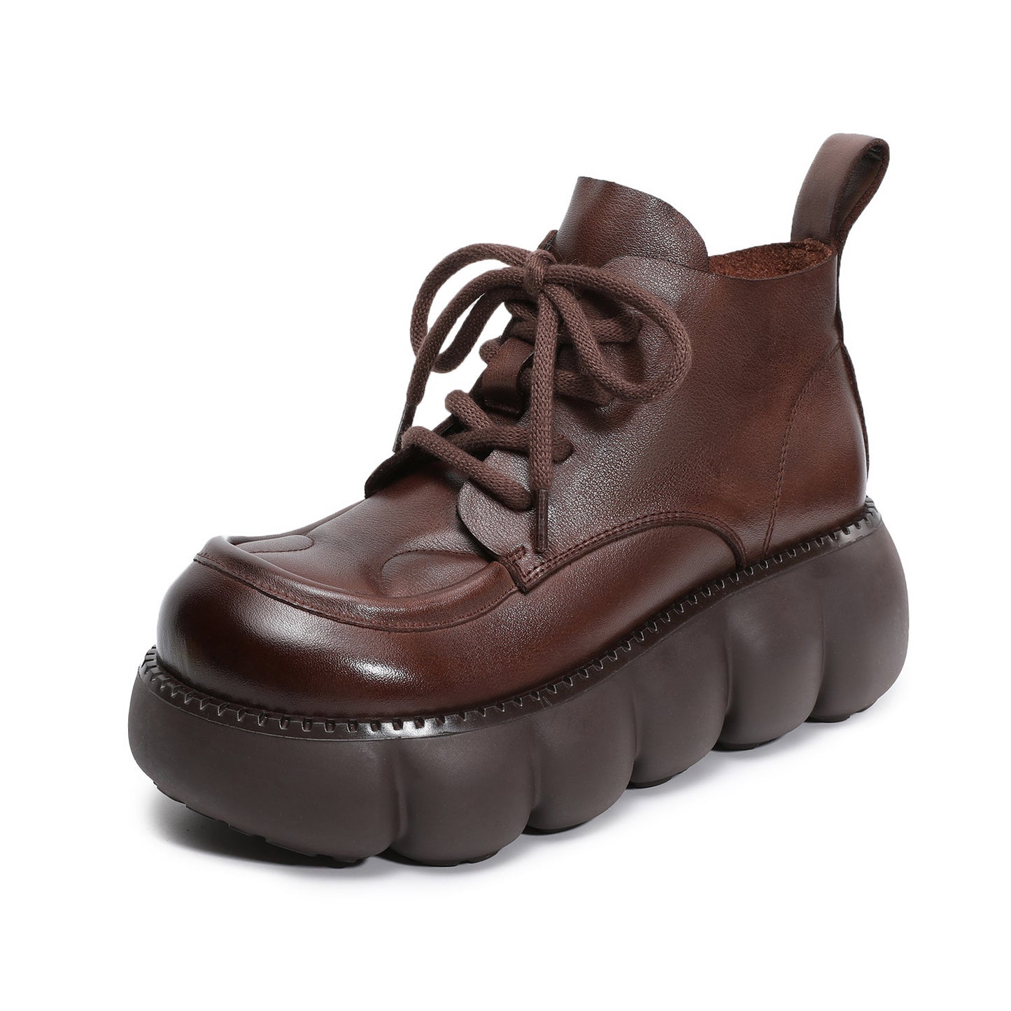 Women's British Retro Round Head Genuine Short Muffin Platform Women's Leather Boots