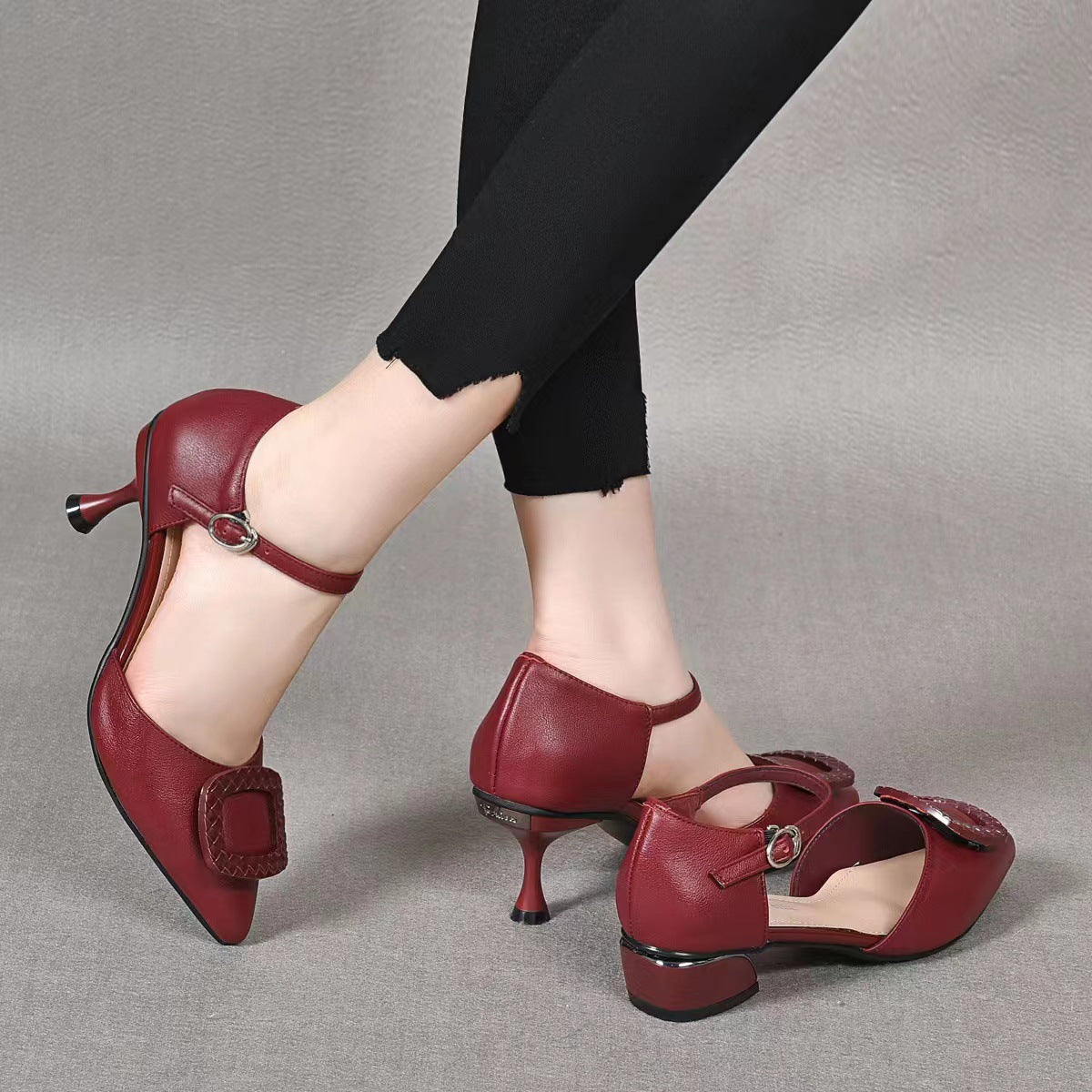 Women's Closed Toe Hollow Summer High Stiletto Pointed Buckle Sandals