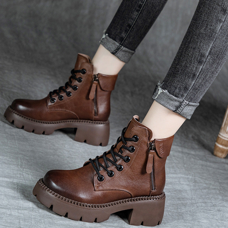 Women's Height Increasing Small Martin Chunky Retro Boots