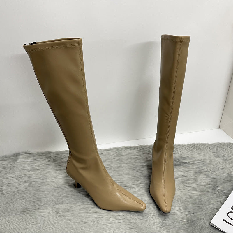 Autumn Square Toe Stiletto Back Zipper Skinny Boots