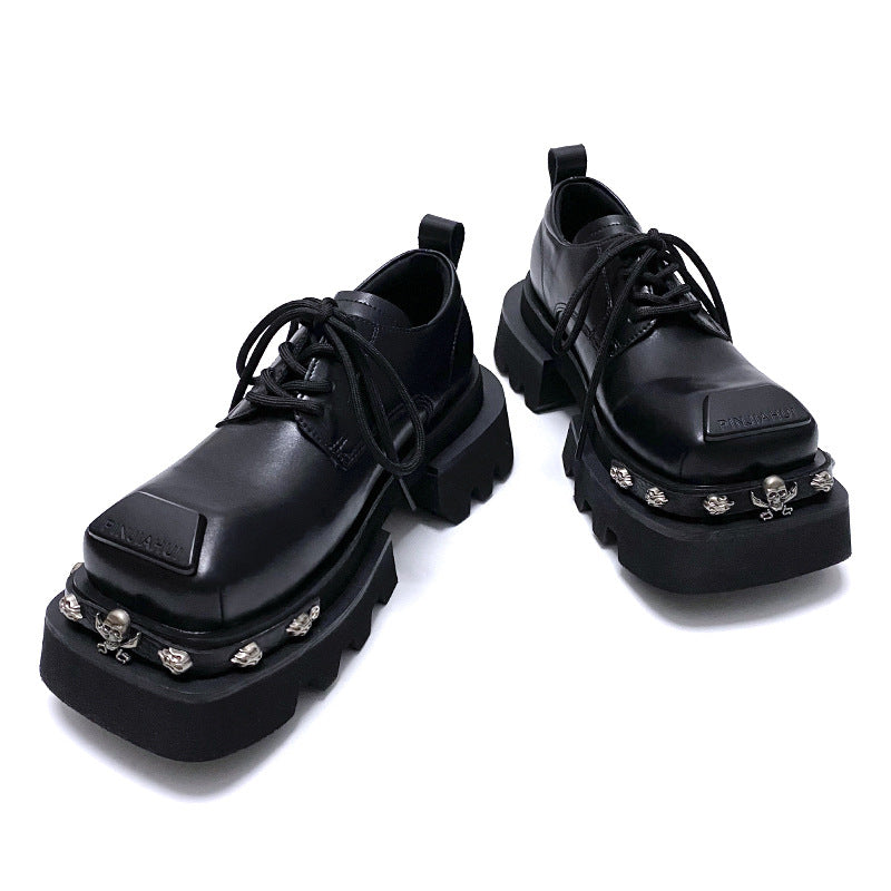 Women's & Men's Design Sense Square Toe Niche Handsome Platform Men's Casual Leather Shoes
