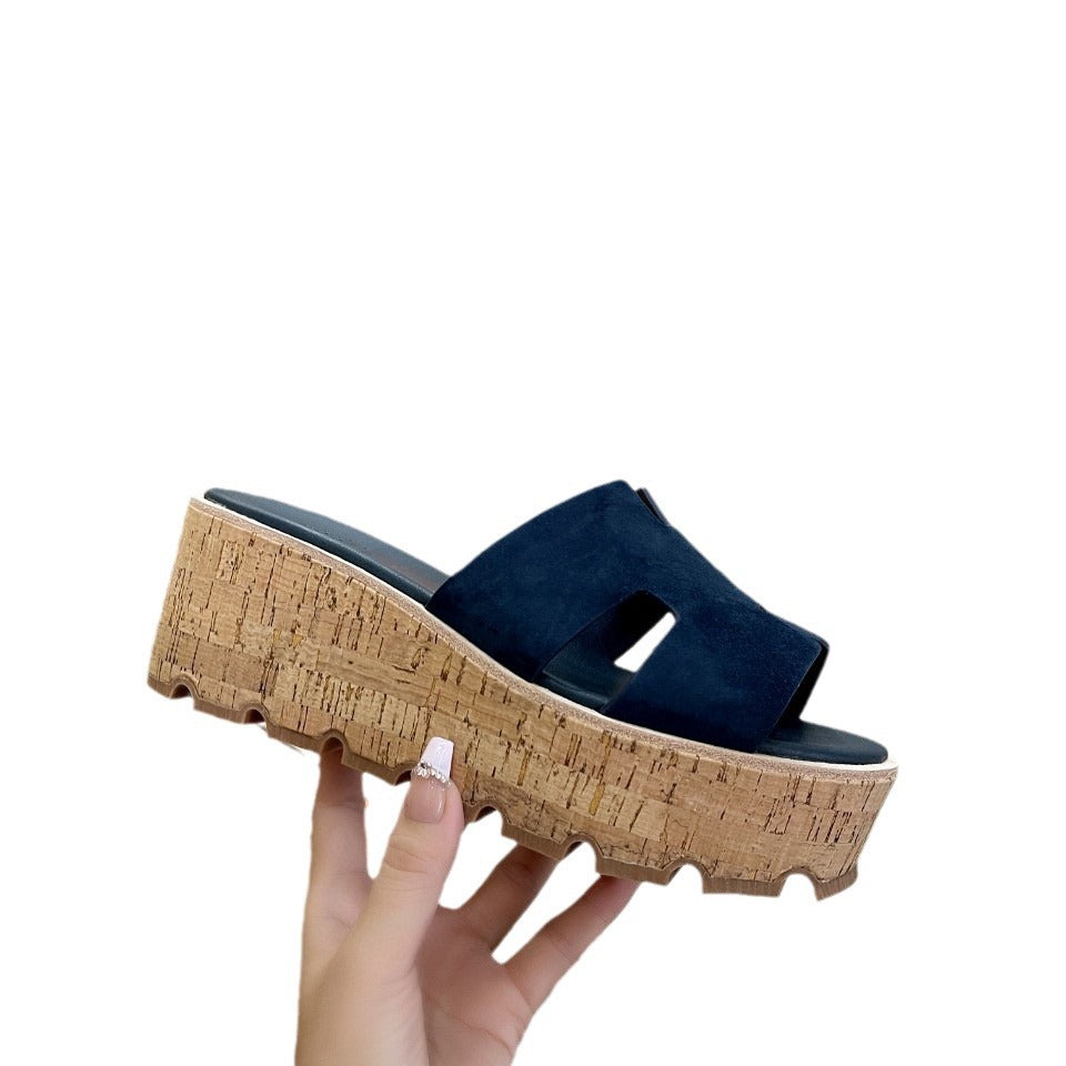 Women's Color Outer Wear High Platform Height Slippers