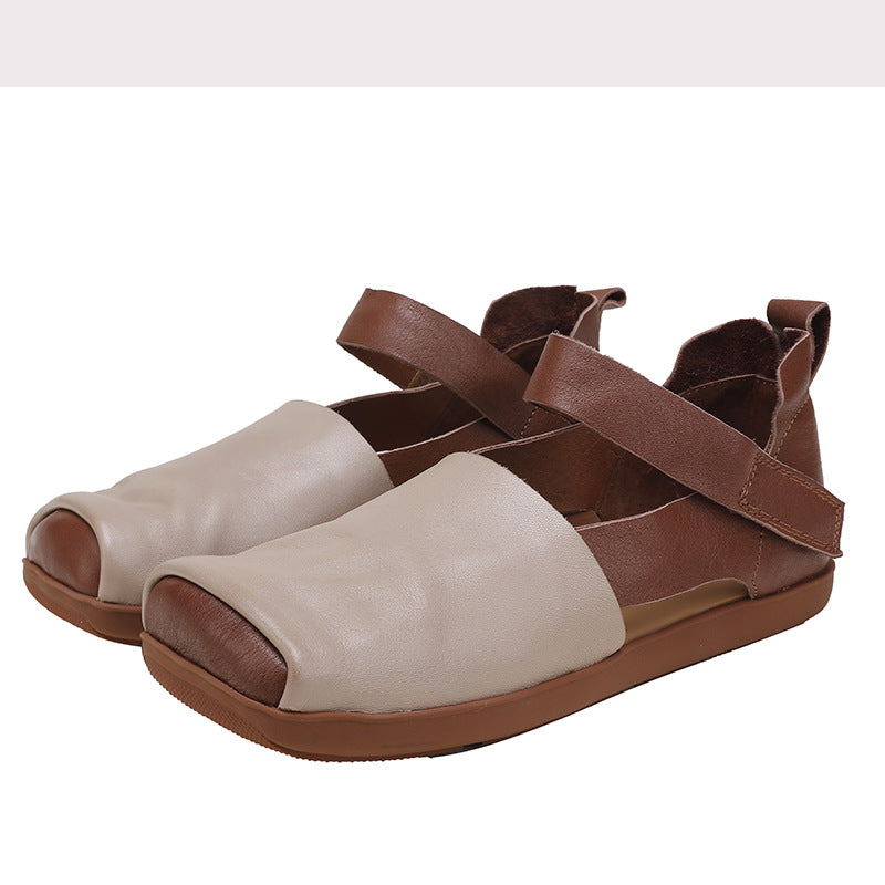 Women's Square Toe Soft Bottom Retro Genuine Flat Sandals