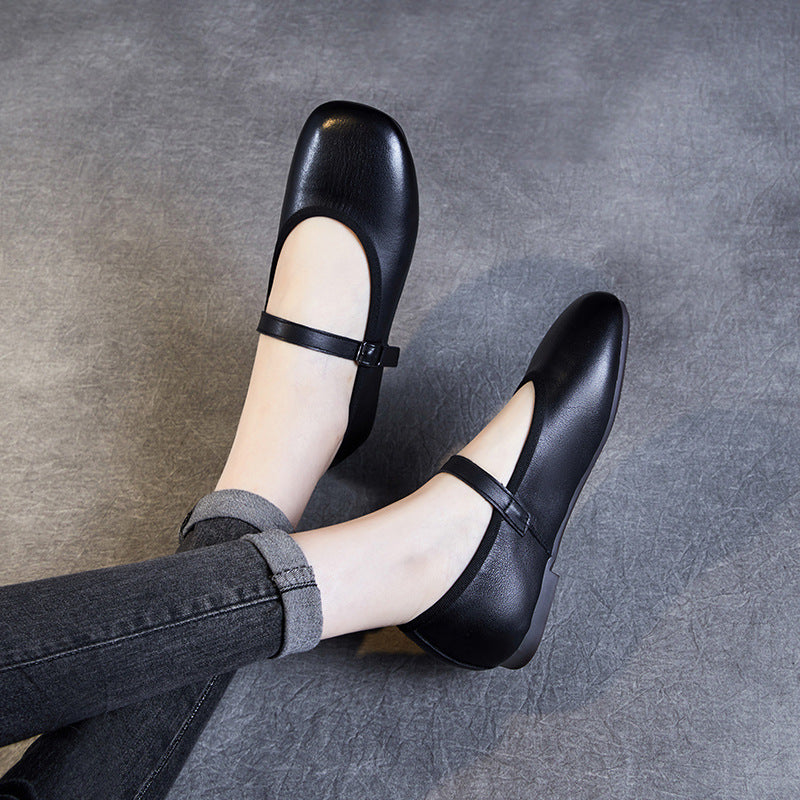 Women's Square Toe Mary Jane Flat Buckle Casual Shoes