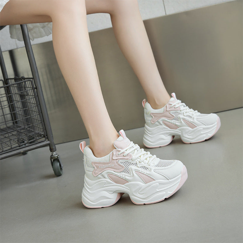 Women's Mesh Surface Clunky Summer Small Height Increasing Insole Casual Shoes