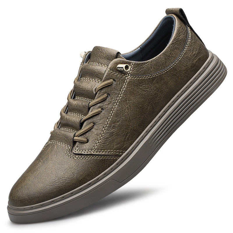Men's Round Head Leisure Fashionable Cowhide Comfortable Sneakers
