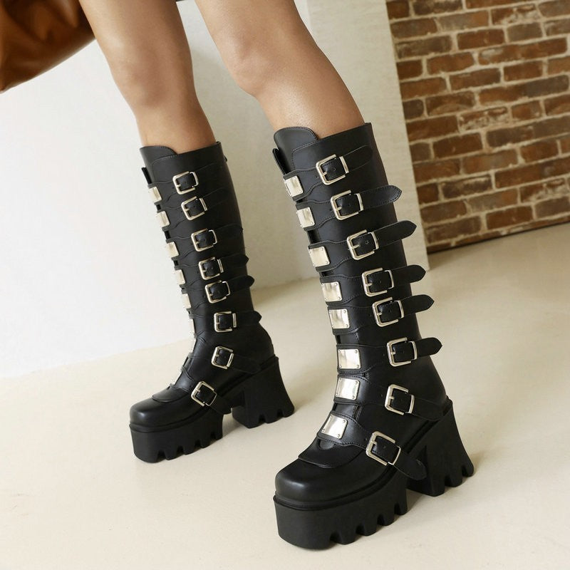 Women's New Punk Platform Thigh Black Boots