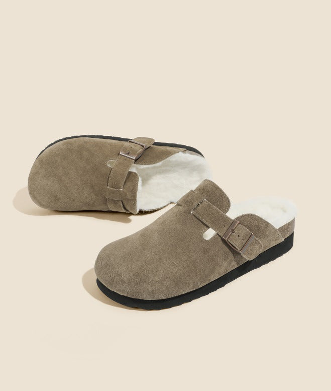 Walnut Genuine Platform Female Outer Wear Slippers