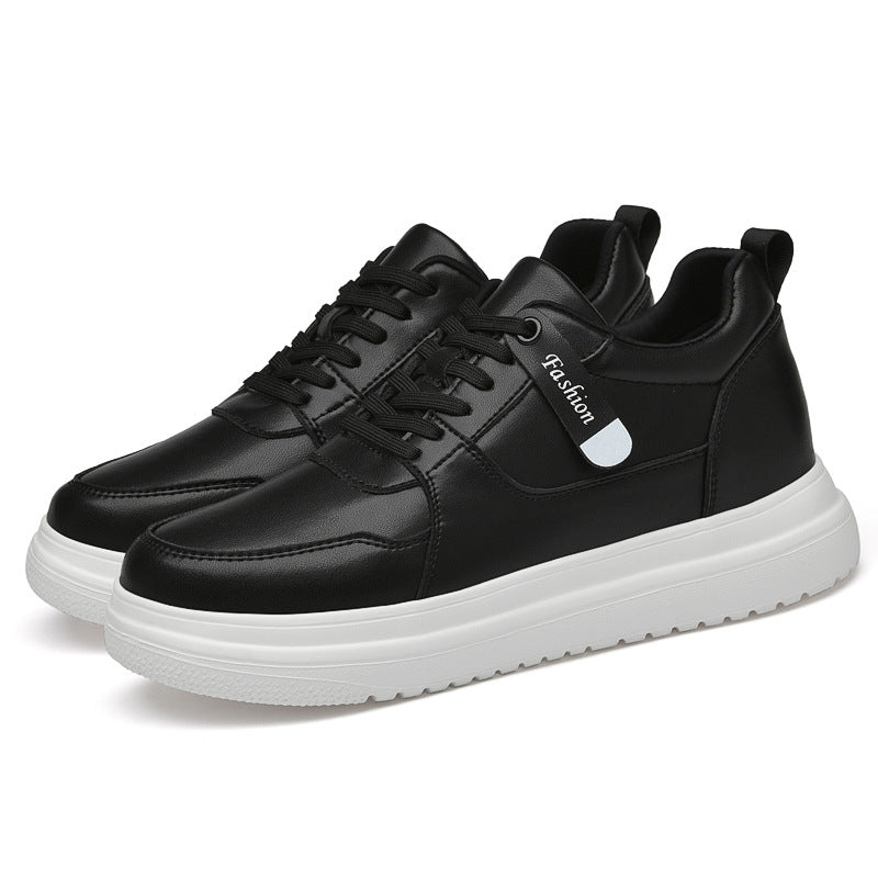 Men's Invisible Height Increasing Insole Fashion Cowhide White Sneakers