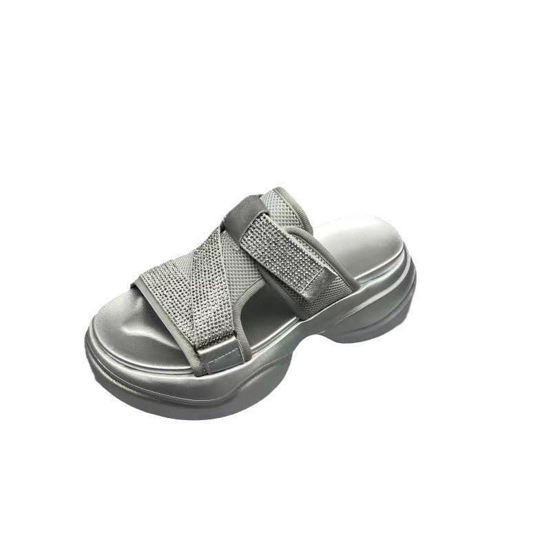 Women's Muffin Summer Sequined Velcro Beach Outdoor Slippers