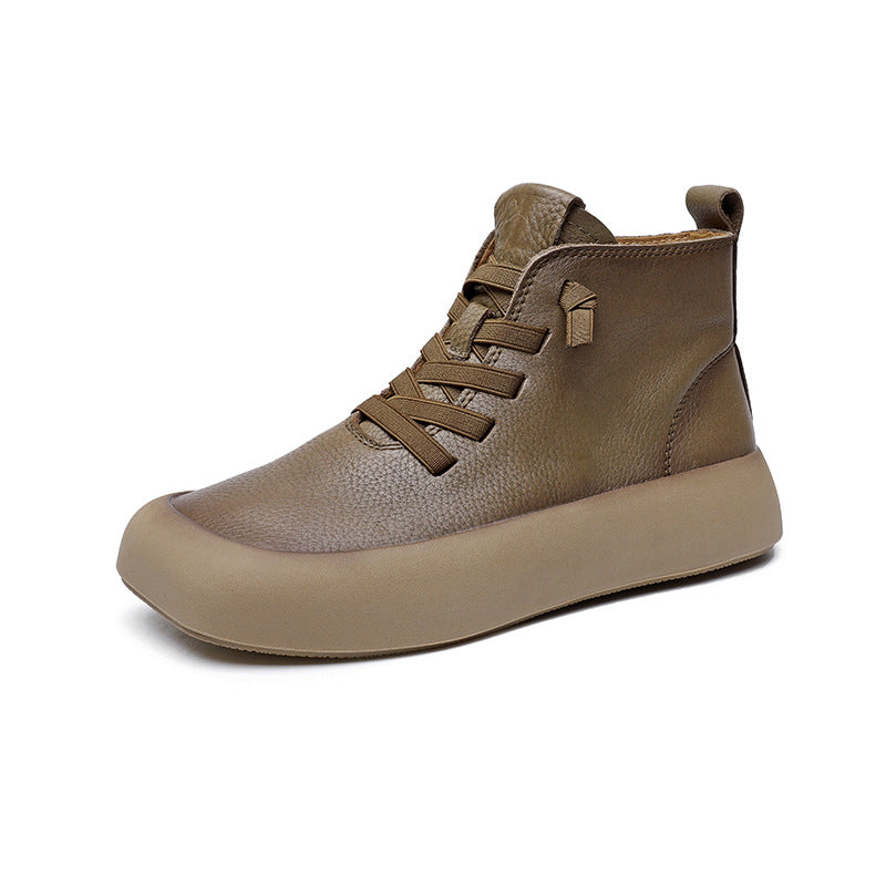 Lychee Pattern Genuine Retro Square Toe Martin Female Boots