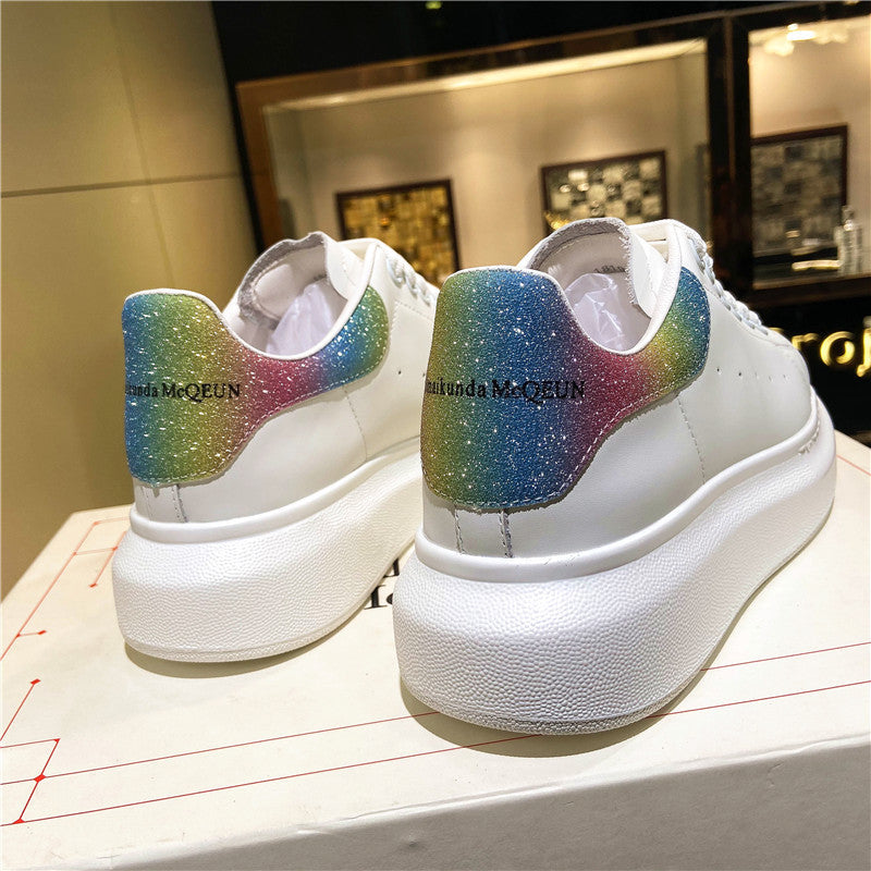 Women's Mcqueen White Genuine Platform Invisible Elevated Casual Shoes