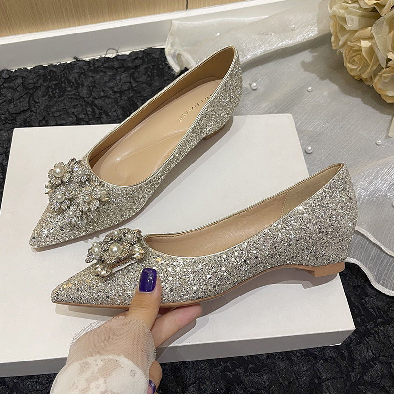 Women's Square Buckle Small With Hidden Wedge Pointed Toe Flat Heels