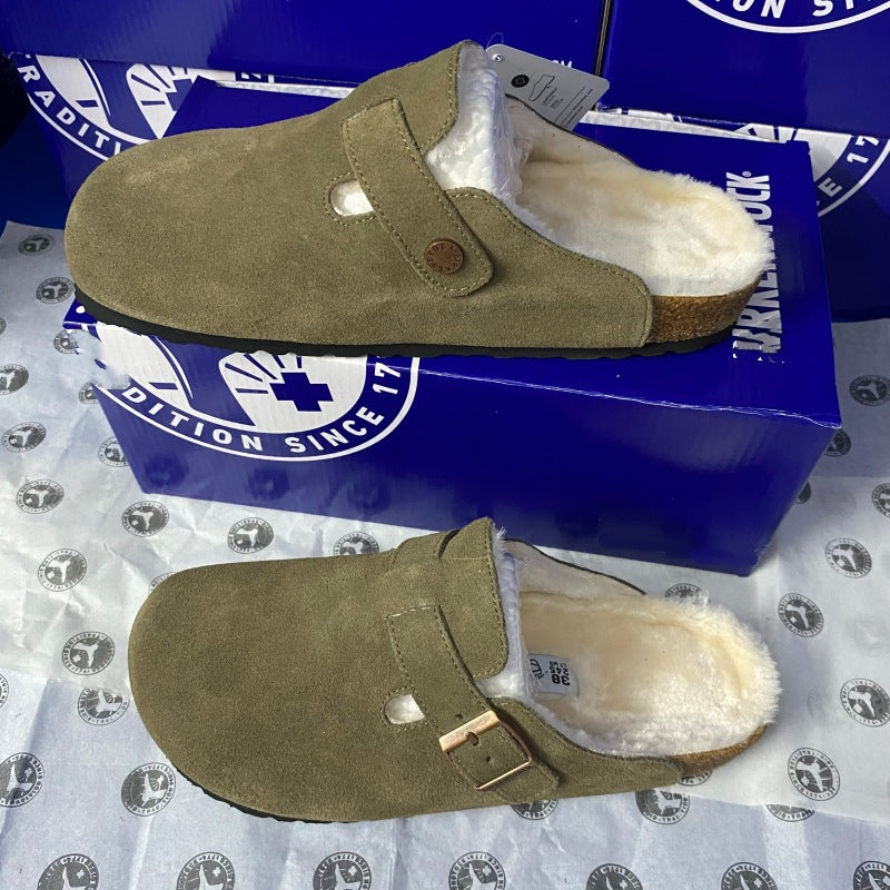 Women's & Men's Cork Thick Bottom Half Pack Fluffy One Foot Wide Outer Thick-soles Slippers