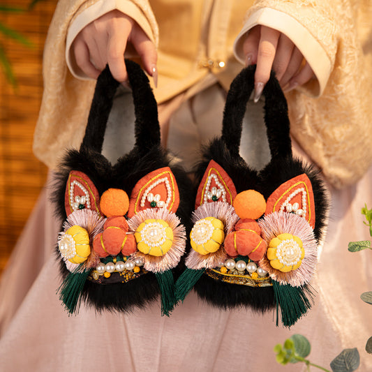 Tiger Head Simulation Rabbit Fur Flat Women's Shoes