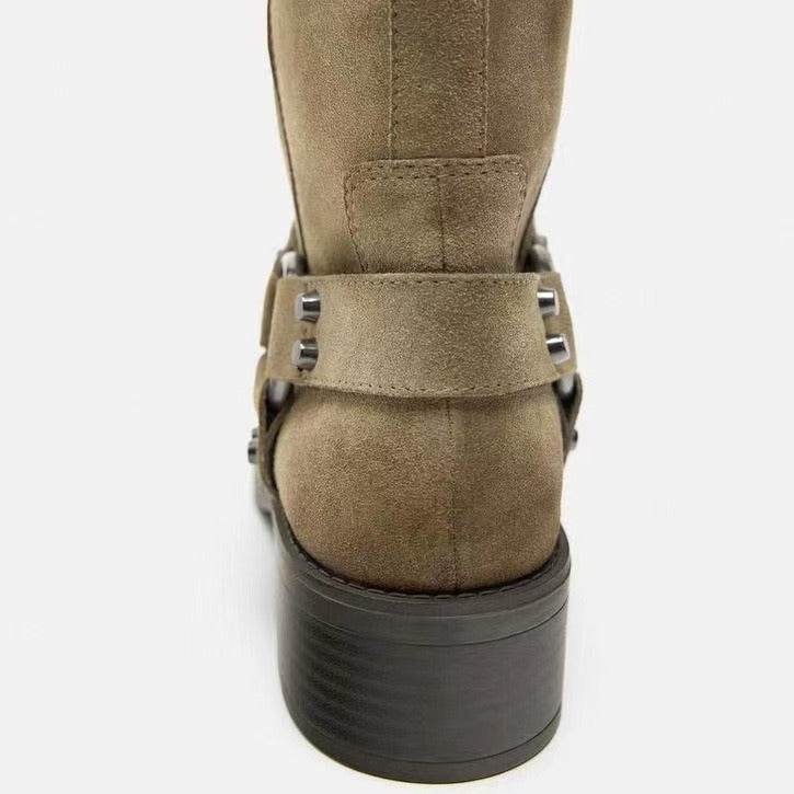 Women's Spring Suede Motorcycle Popular Square Toe Boots