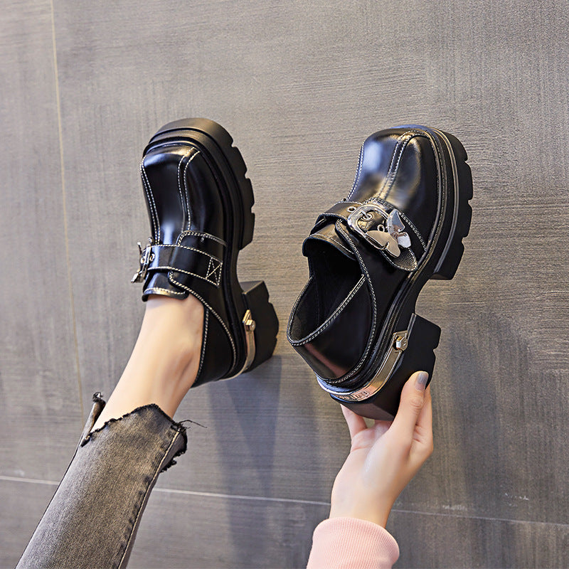 Women's First Layer Cowhide Platform Velcro Muffin Casual Shoes