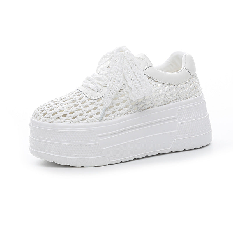 Women's Thick-soled Hollowed Fashion Summer Woven Breathable White Women's Casual Shoes