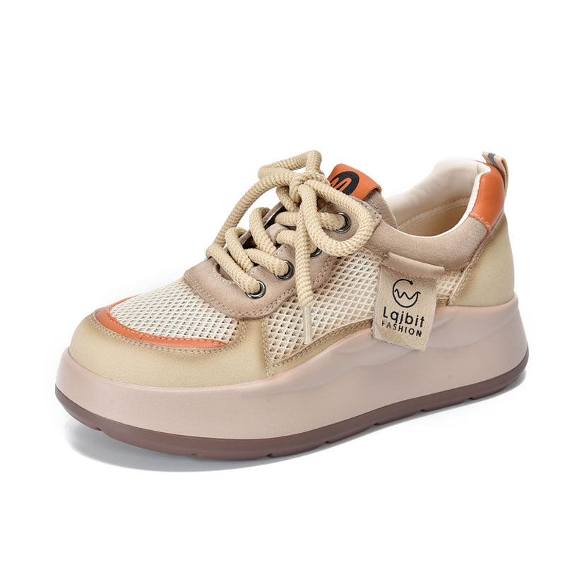 Women's First Layer Calf Retro Platform Color Matching Casual Shoes