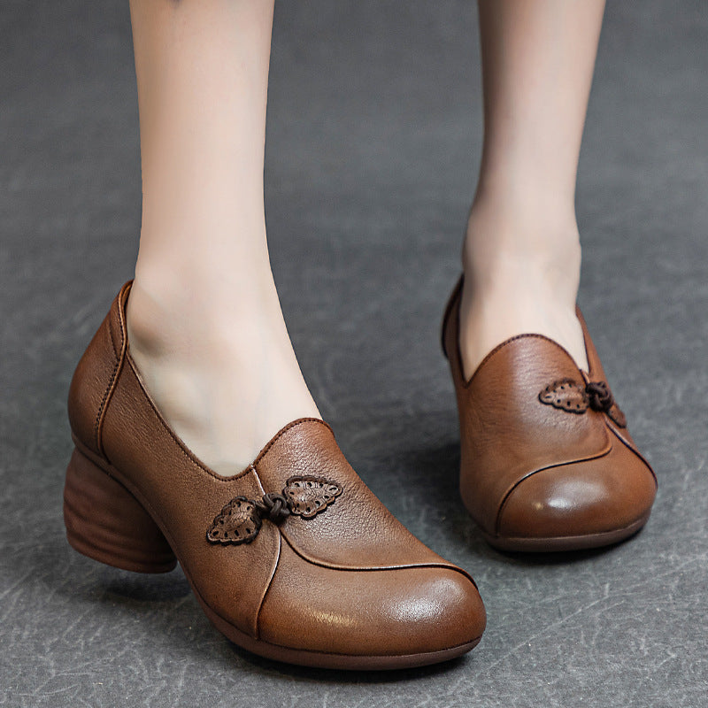 Women's Pumps Thick Mid Soft Bottom Washed First Casual Shoes