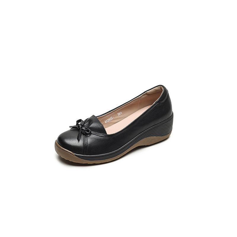 Shallow Mouth Pumps Mom Genuine Wedge Comfortable Soft Bottom Mid Heels