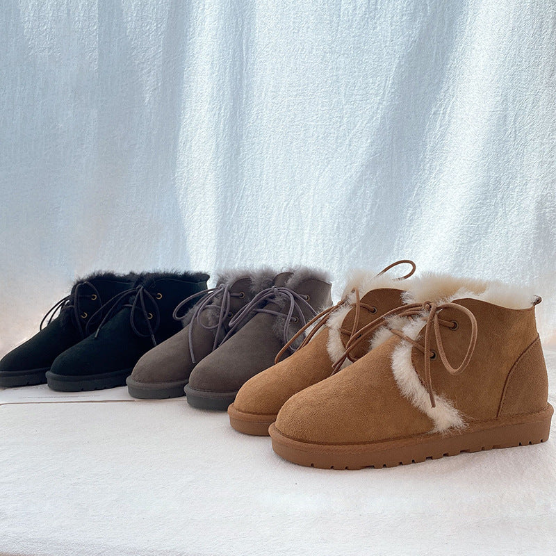 Women's Sheepskin Fur Winter Warm Short Snow Boots