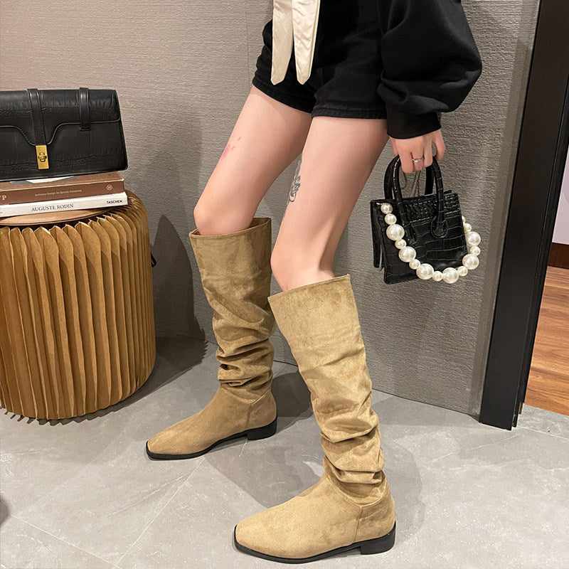 Women's Pile Style Riding Vintage Suede Thick Pointed Toe Boots