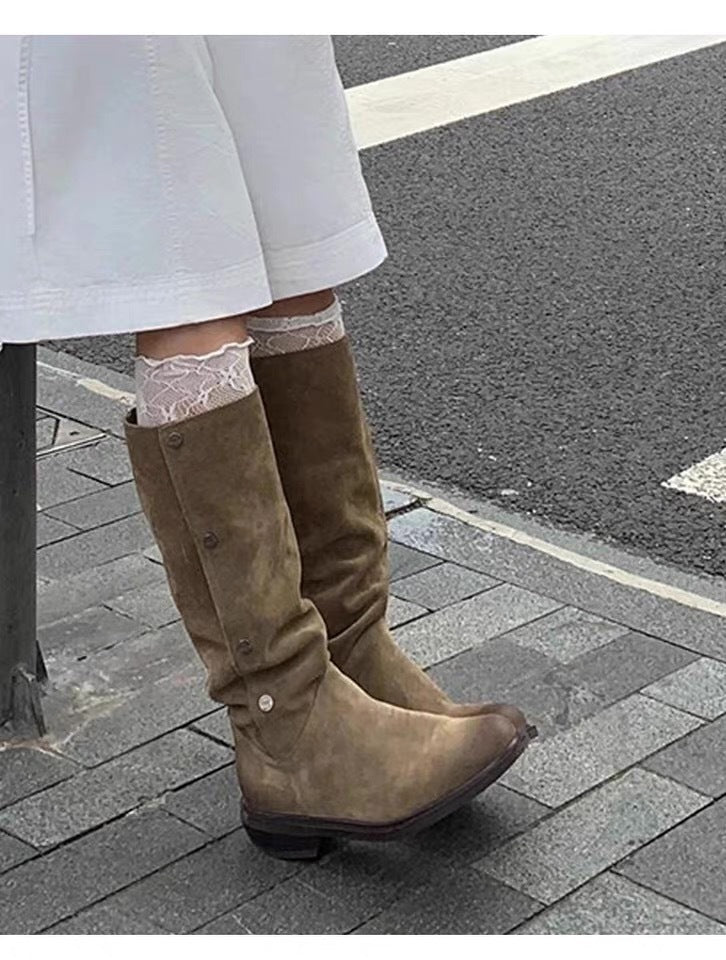 Vintage Suede Round Head Chunky Pile Boots