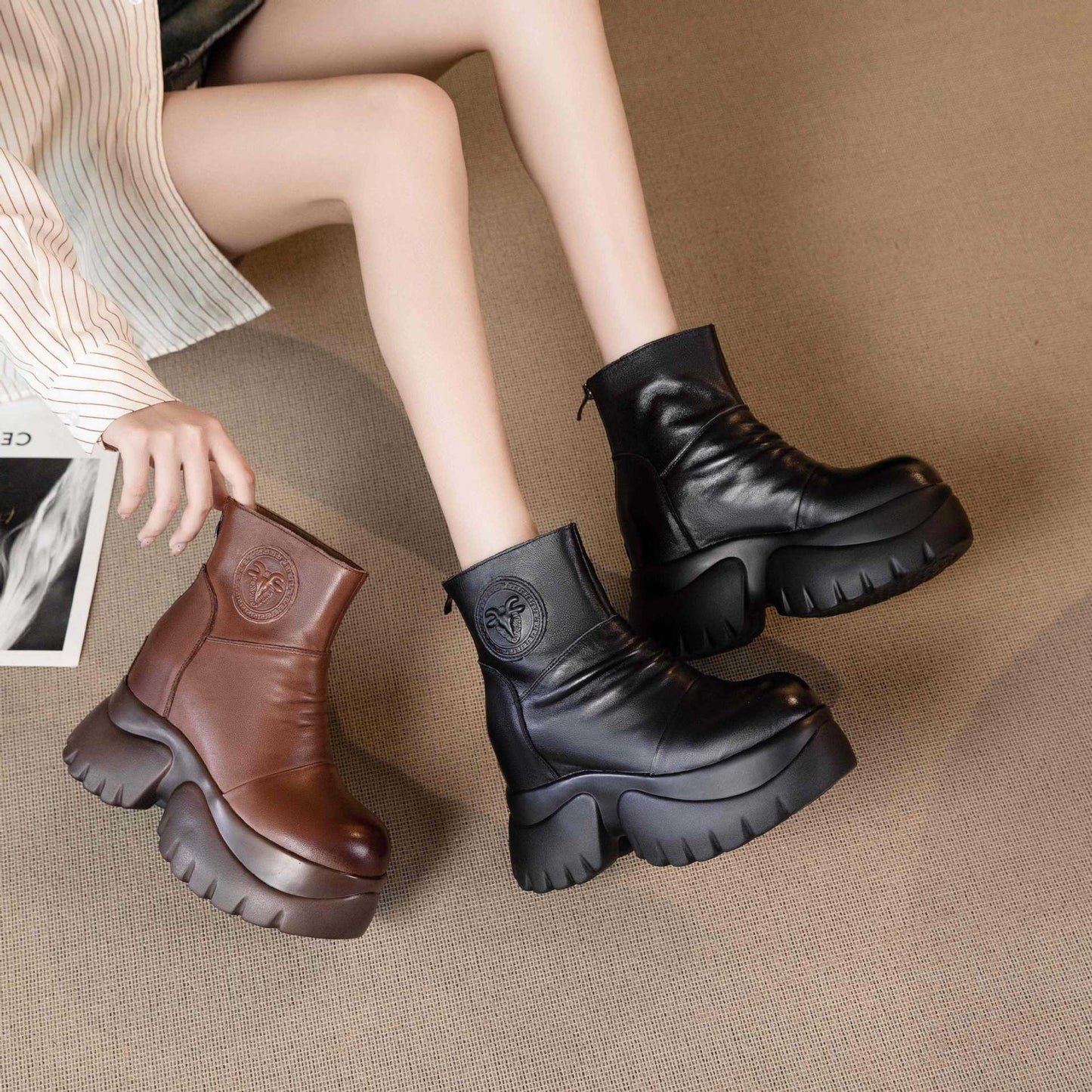 Women's Platform Soft Genuine Martin Height Increasing Boots