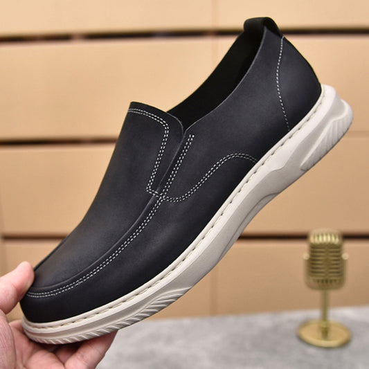 Men's Single Layer Genuine Business First Cowhide Slip-on Flat Breathable Leather Shoes