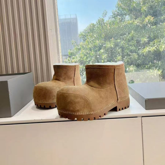 Solid Color Genuine Fur Big Toe Snow Boots