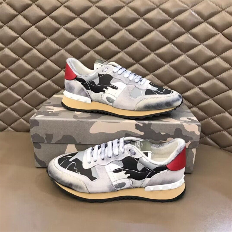 Men's Camouflage Rivet Platform Genuine Fashion Lace Up Increased Women's Casual Shoes