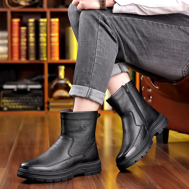 Men's Winter Wool Cowhide Fleece-lined Warm Genuine Boots