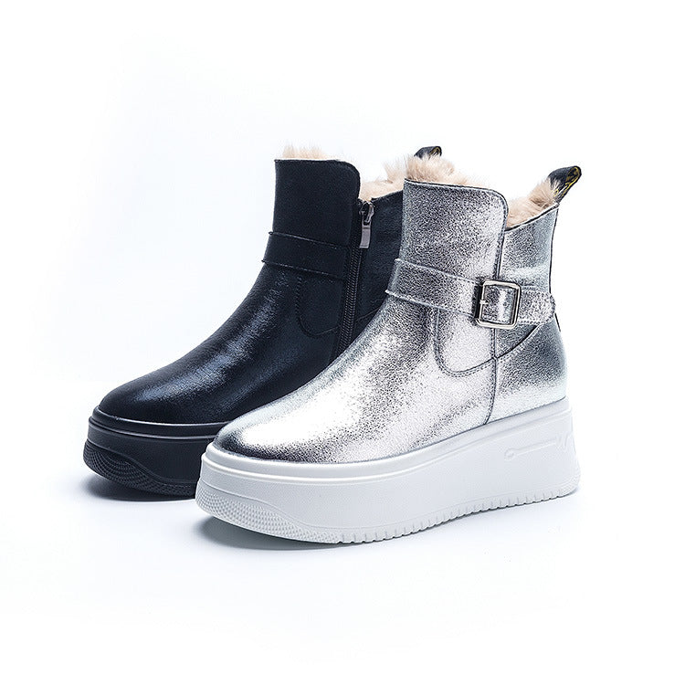 Women's Thickened Increased Fleece-lined Warm Side Zipper British Snow Boots