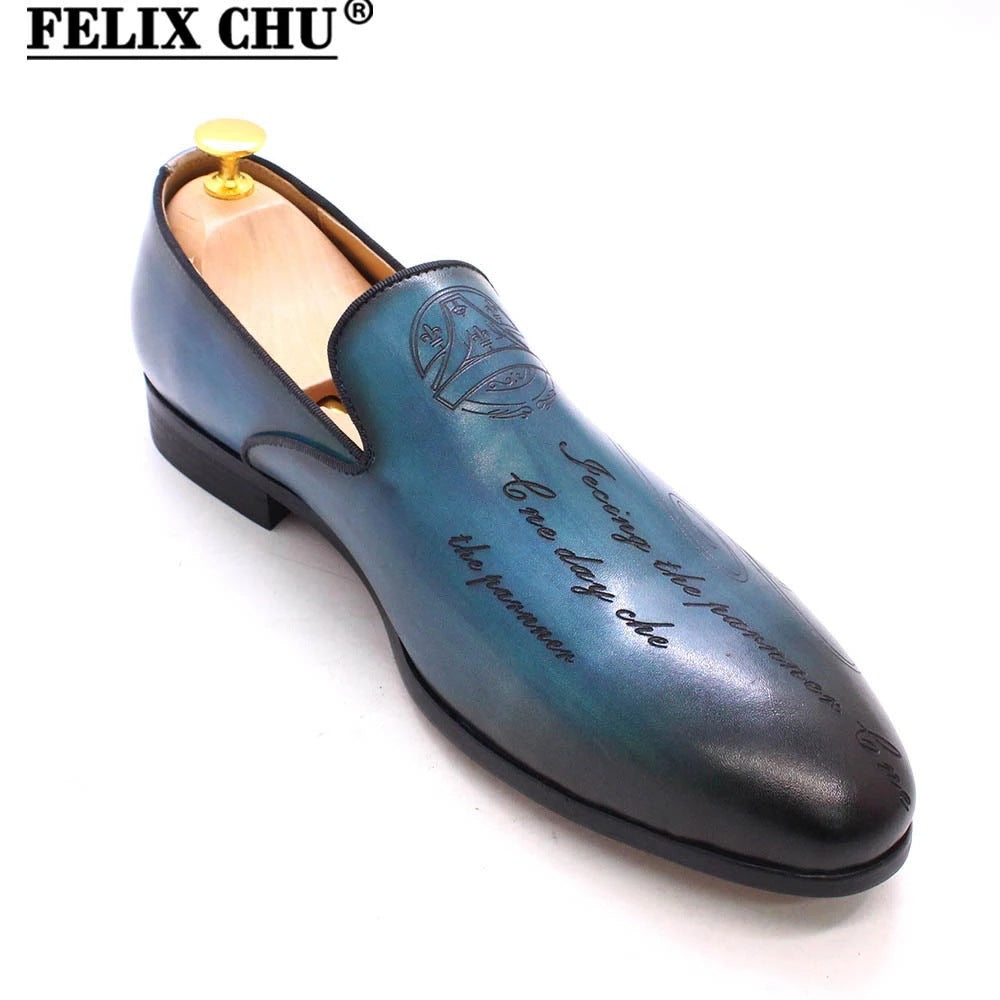 Men's Italian Style Letters Genuine Dress Slip-on Leather Shoes