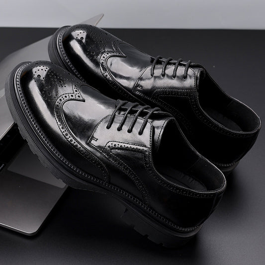 Men's Business Formal Brogue Wedding Korean British Leather Shoes