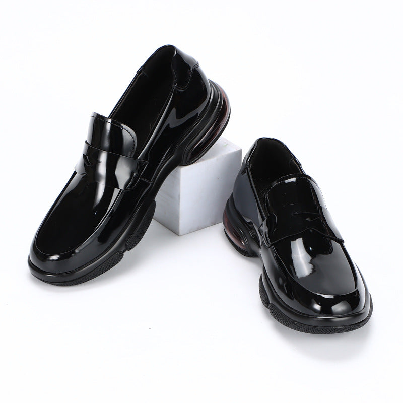 Men's Thick Bottom Elegant Bright Fashionable Soft Leather Shoes