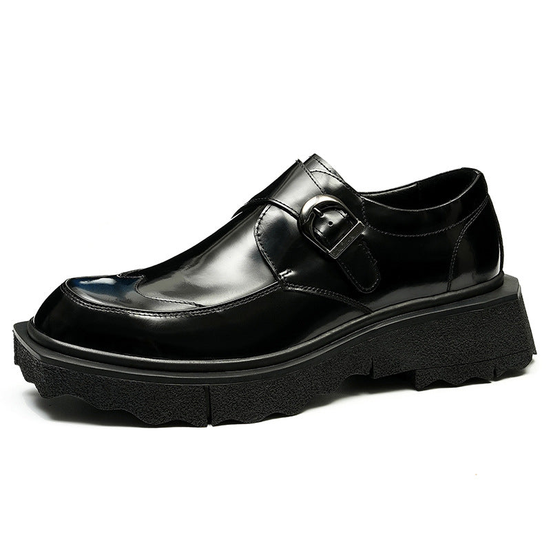 Men's Cowhide Korean Patent Surface Big Head Leather Shoes