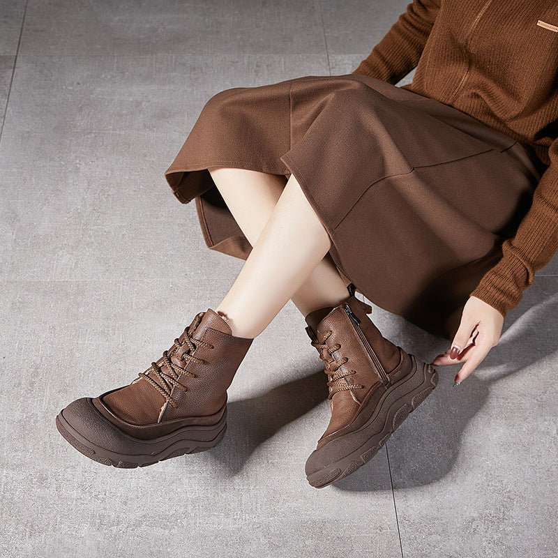 Women's Genuine Retro Platform Hand-rub Color Comfortable Snow Boots