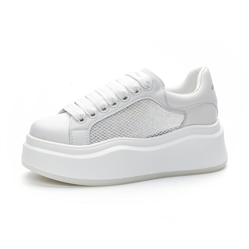 Women's & Men's Summer Mesh Film Bottom Thick-soled White Casual Shoes