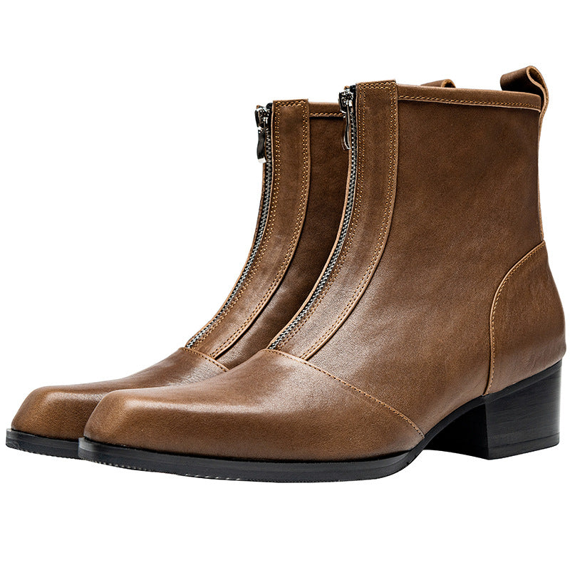 Men's Niche High Brown Square Toe Zip Boots