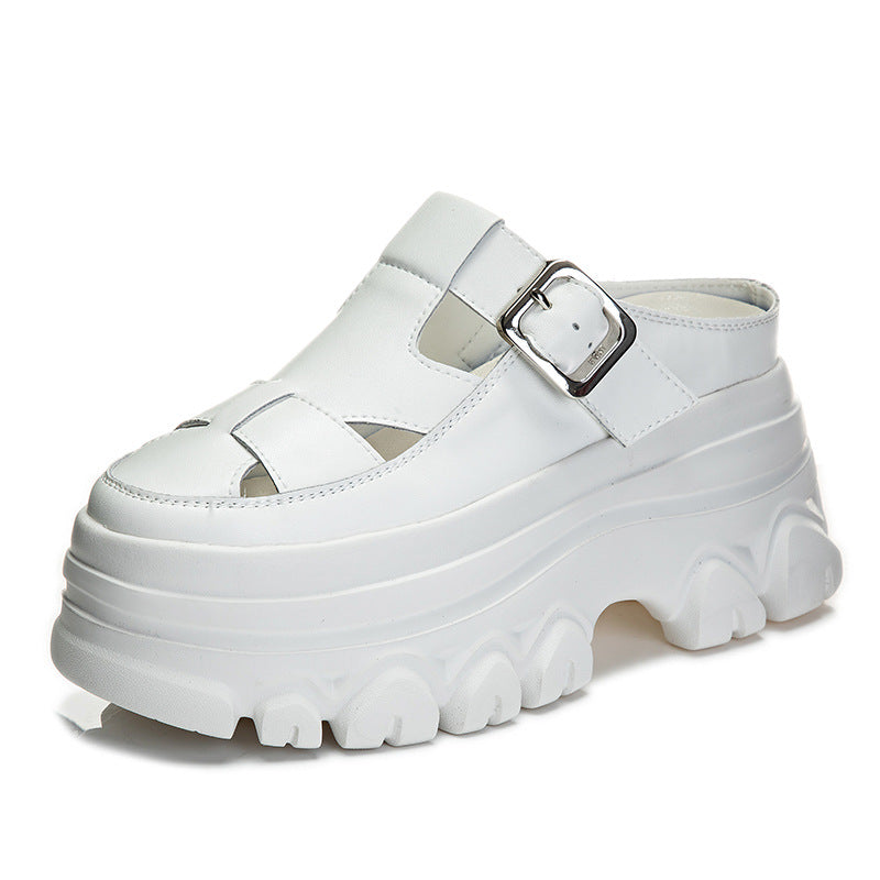 Women's Genuine Closed Toe Height Increasing Summer Muffin Hole Sandals