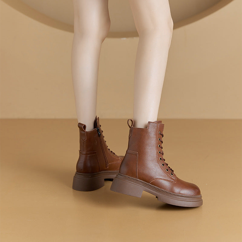 Women's Martin Female Korean Platform Ankle Lace Up Women's Leather Boots