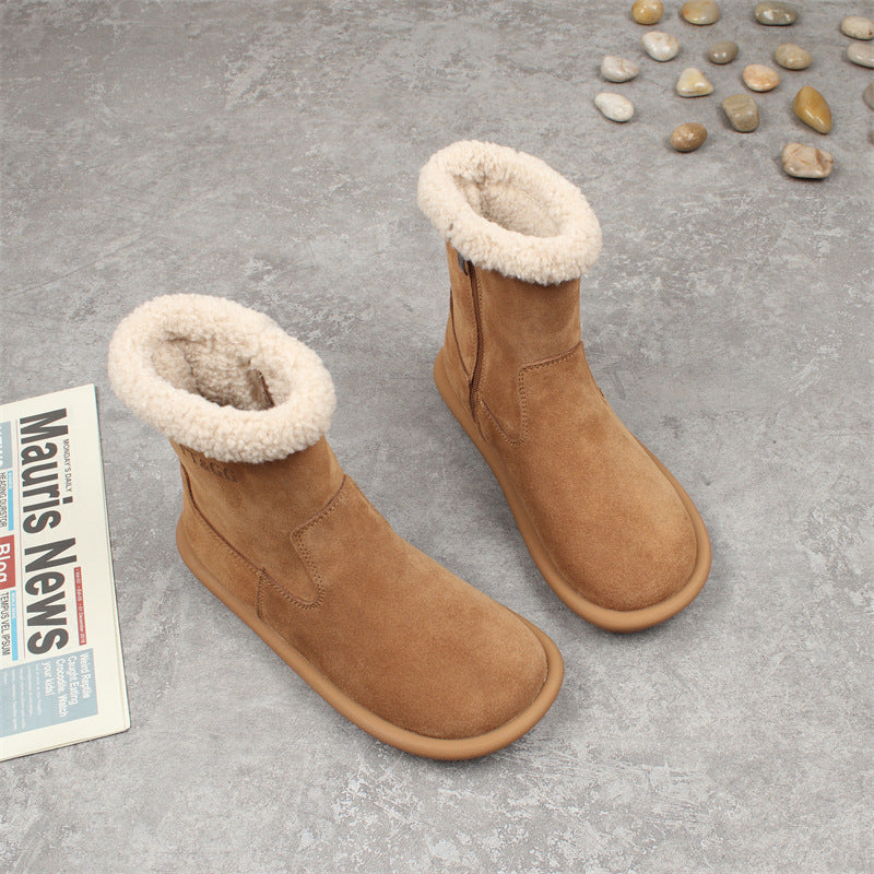 Women's Ankle Flat Suede Side Zipper Doll Snow Boots