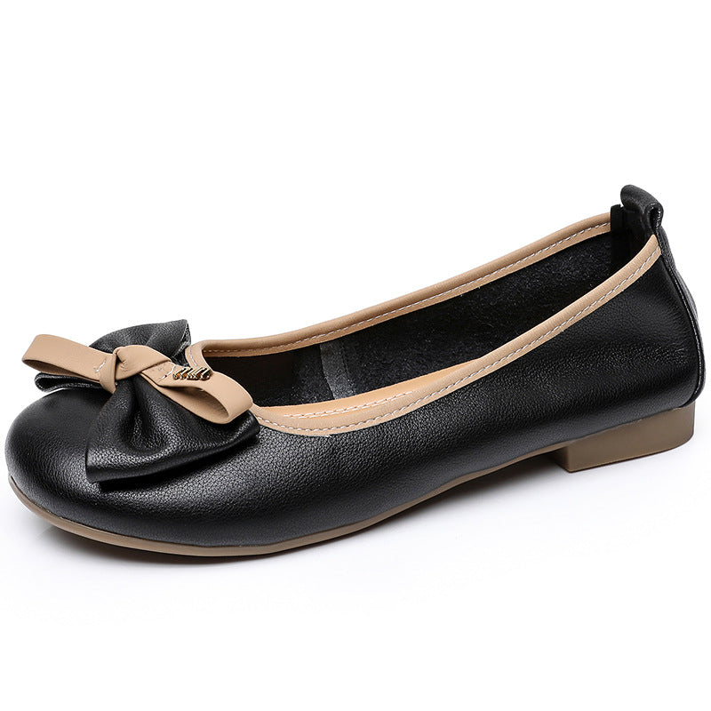 Soft Bottom Mother's Single Flat Bow Low-cut Women's Shoes