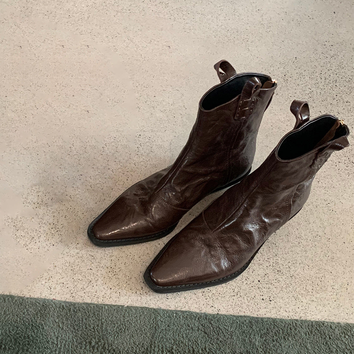 Knee-high Female Chelsea French Style Vintage Crumpled Skinny Chunky Genuine Women's Leather Boots